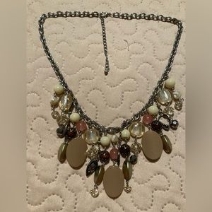 Vintage Necklace Beads Pink Purple Creme Charms Chain Heavy